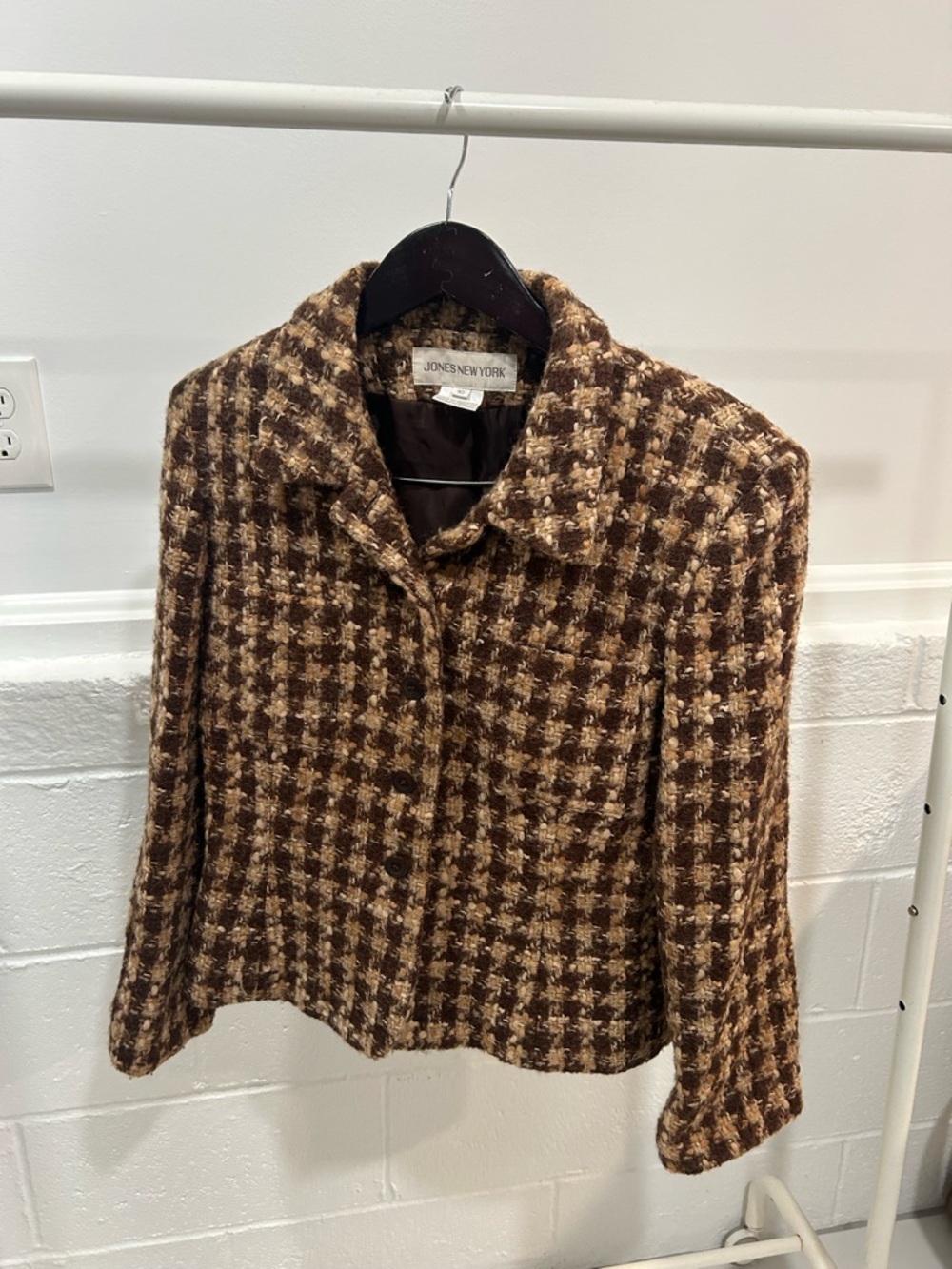 Jones New York Brown Houndstooth Wool-Blend Blazer